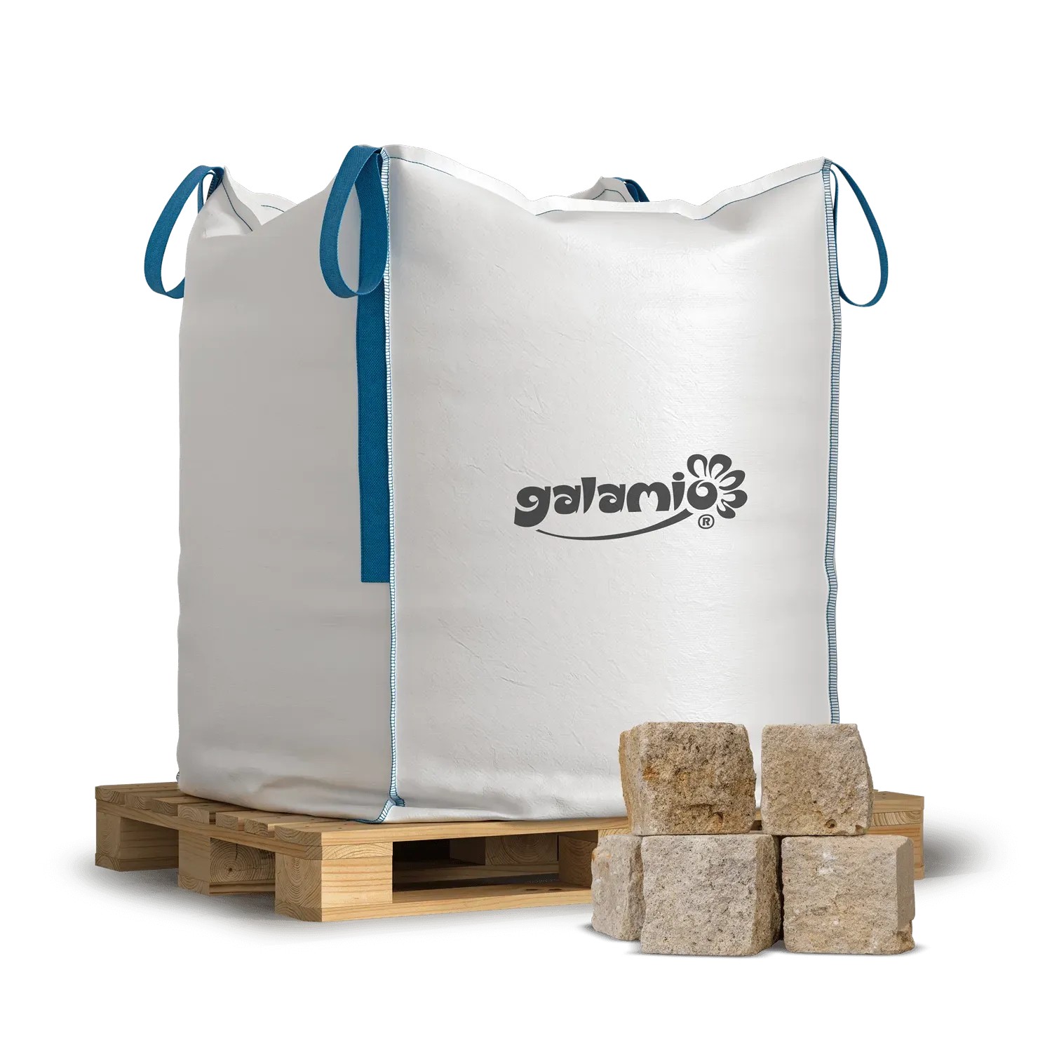 Galamio Sandsteinpflaster 9/11, gesägt und gebrochen, im Big Bag auf Palette. Naturstein Pflastersteine.