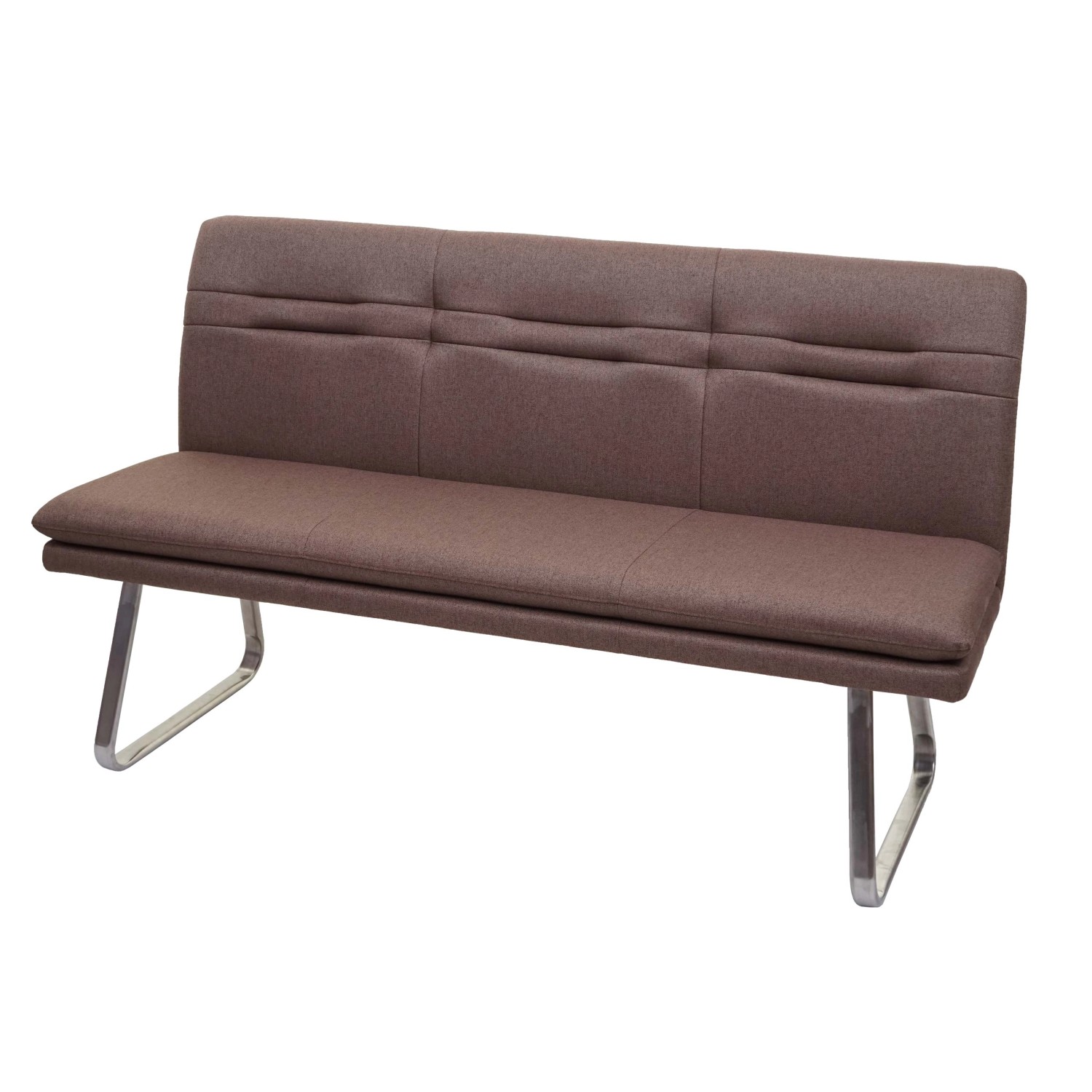 BERLINLODGE Sitzbank 90x160x59cm Sitzhöhe 49cm Rückenlehne Stoff/Textil Edelstahl Gebürstet Braun