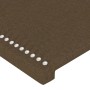 Detailansicht: Dunkelbraunes vidaXL Bettgestell (140x200 cm) mit Stoffbezug und Ziernägeln.