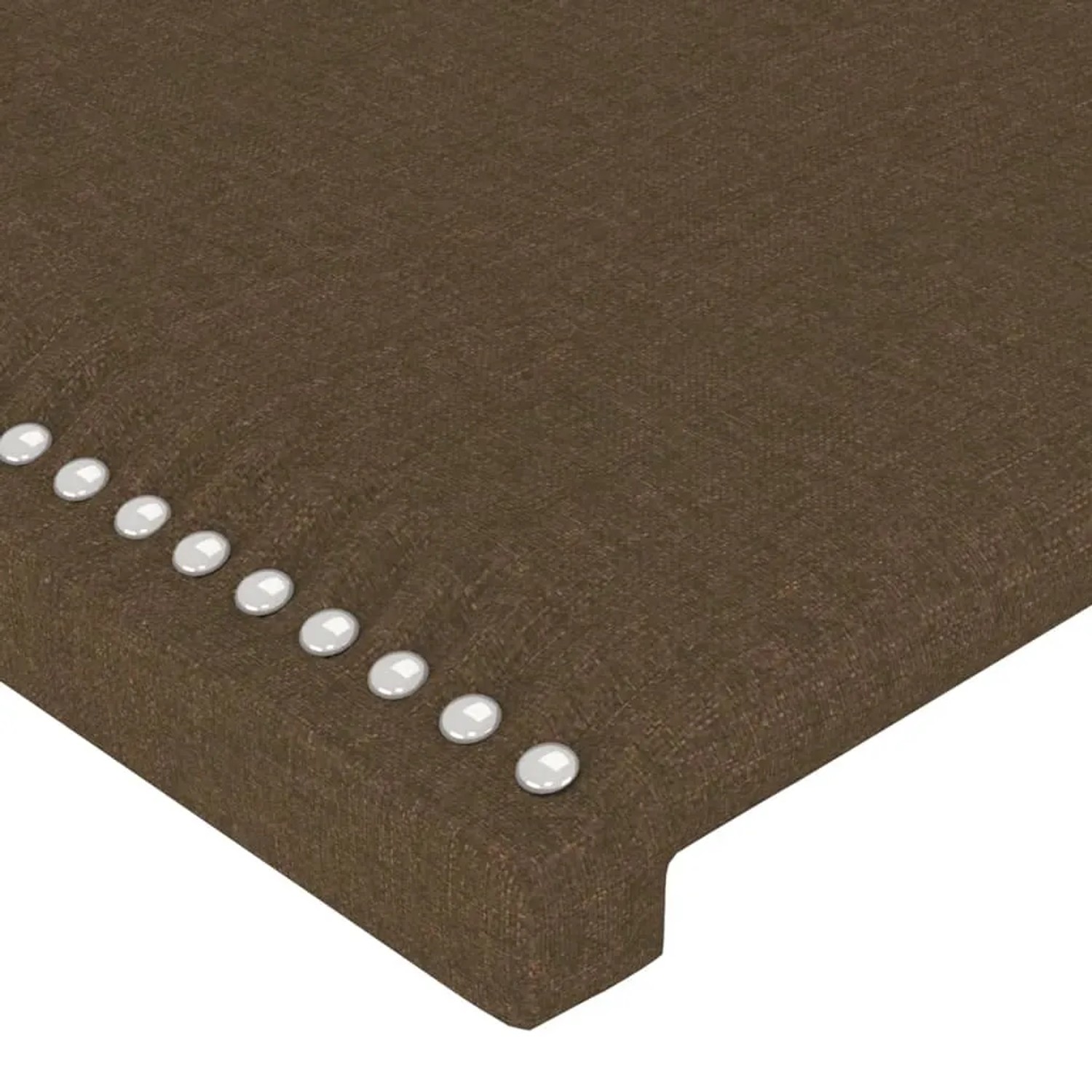 Detailansicht: Dunkelbraunes vidaXL Bettgestell (140x200 cm) mit Stoffbezug und Ziernägeln.