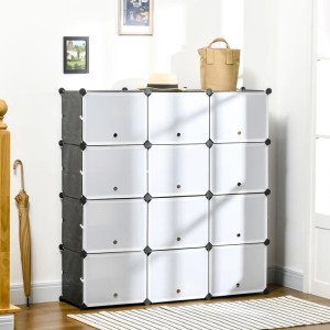 HOMCOM Regalsystem mit 12 Würfeln, schwarz/weiß, für Schuhe und mehr. Flexibel und modular.