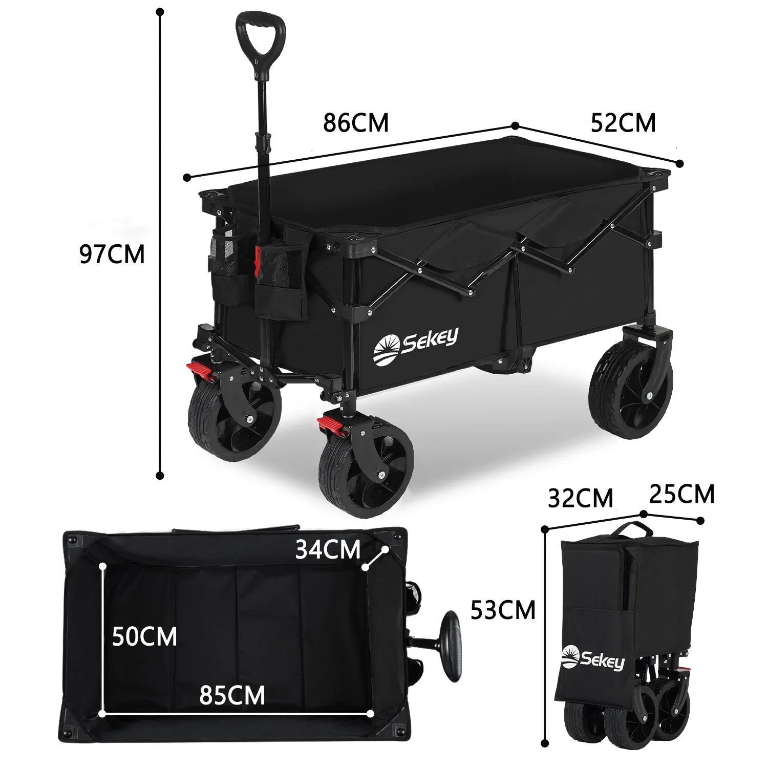 Sekey XXL Bollerwagen, faltbar, schwarz, 150L. Ideal für Camping & Freizeit.