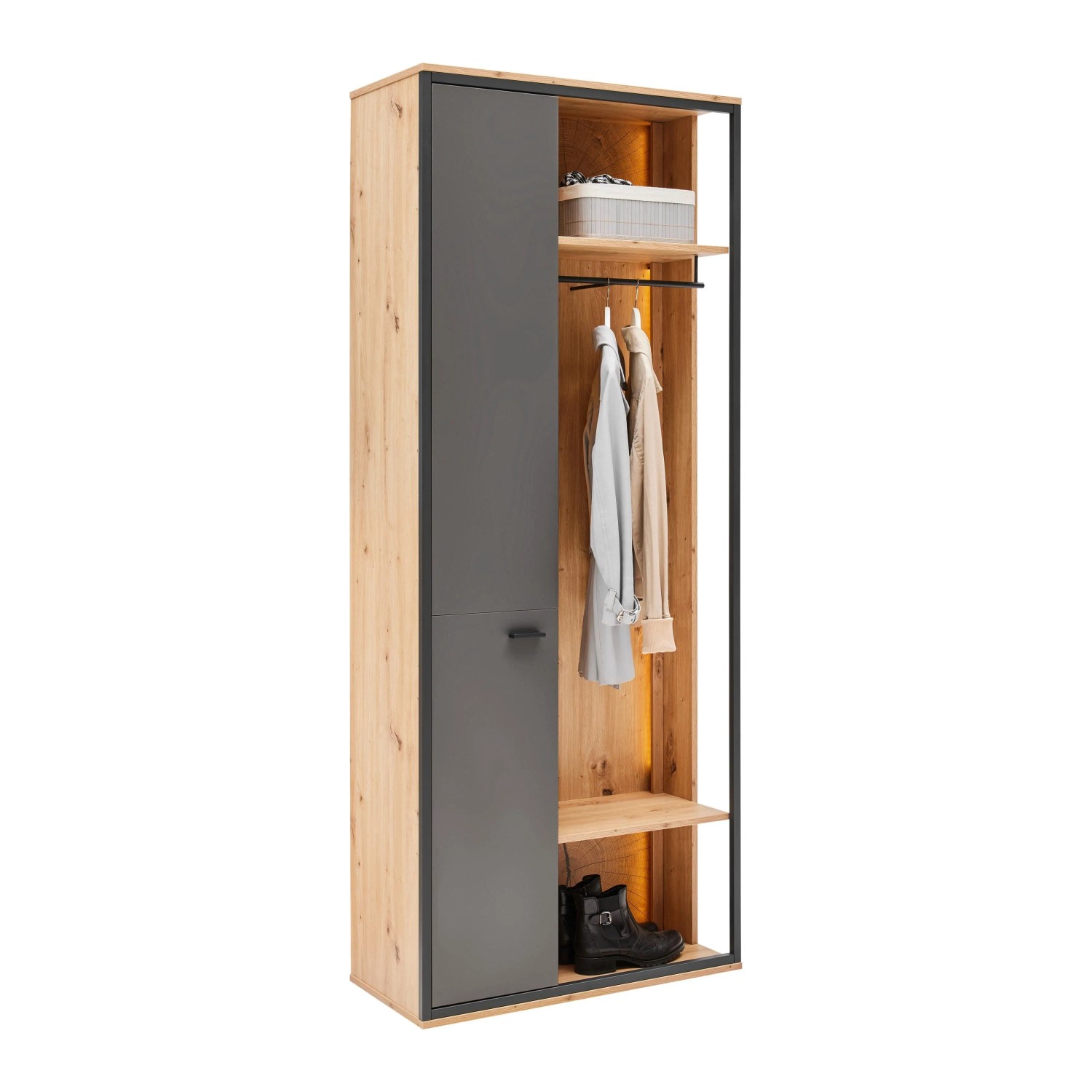 Premium Living Garderobenschrank Florenz Grau/Eiche Artisan