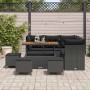 vidaXL 9-teiliges Garten-Sofa-Set aus Poly Rattan und Akazie in Schwarz mit Kissen.