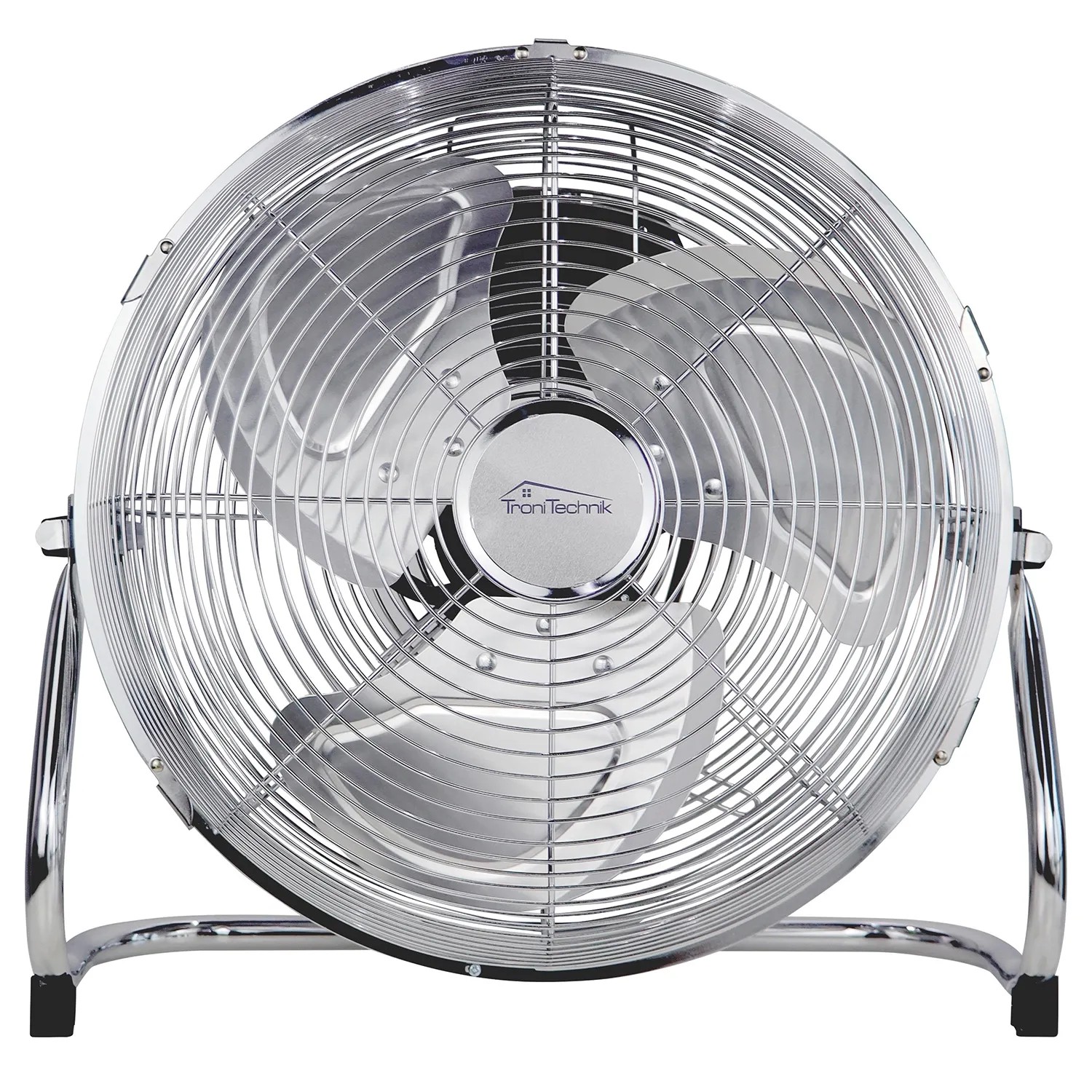 TroniTechnik Bodenventilator Windmaschine, 70W, ⌀35cm, drei Geschwindigkeitsstufen, silberfarben.