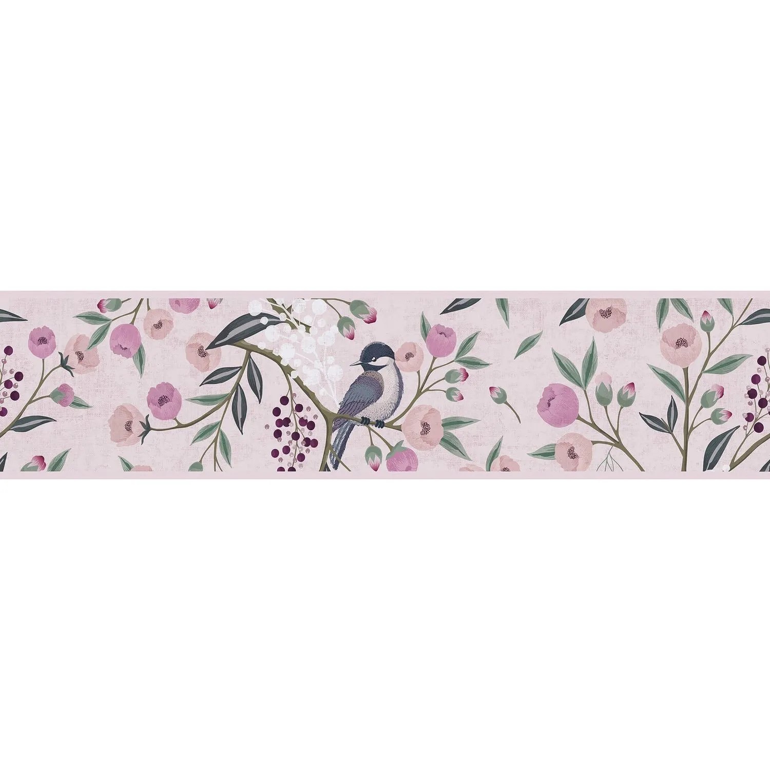 PROFHOME 771371-GU Kinder Tapete Vogelmuster Matt Rosa Pink Grün Grau 0,13 m x 5,00 m 0,65 m2