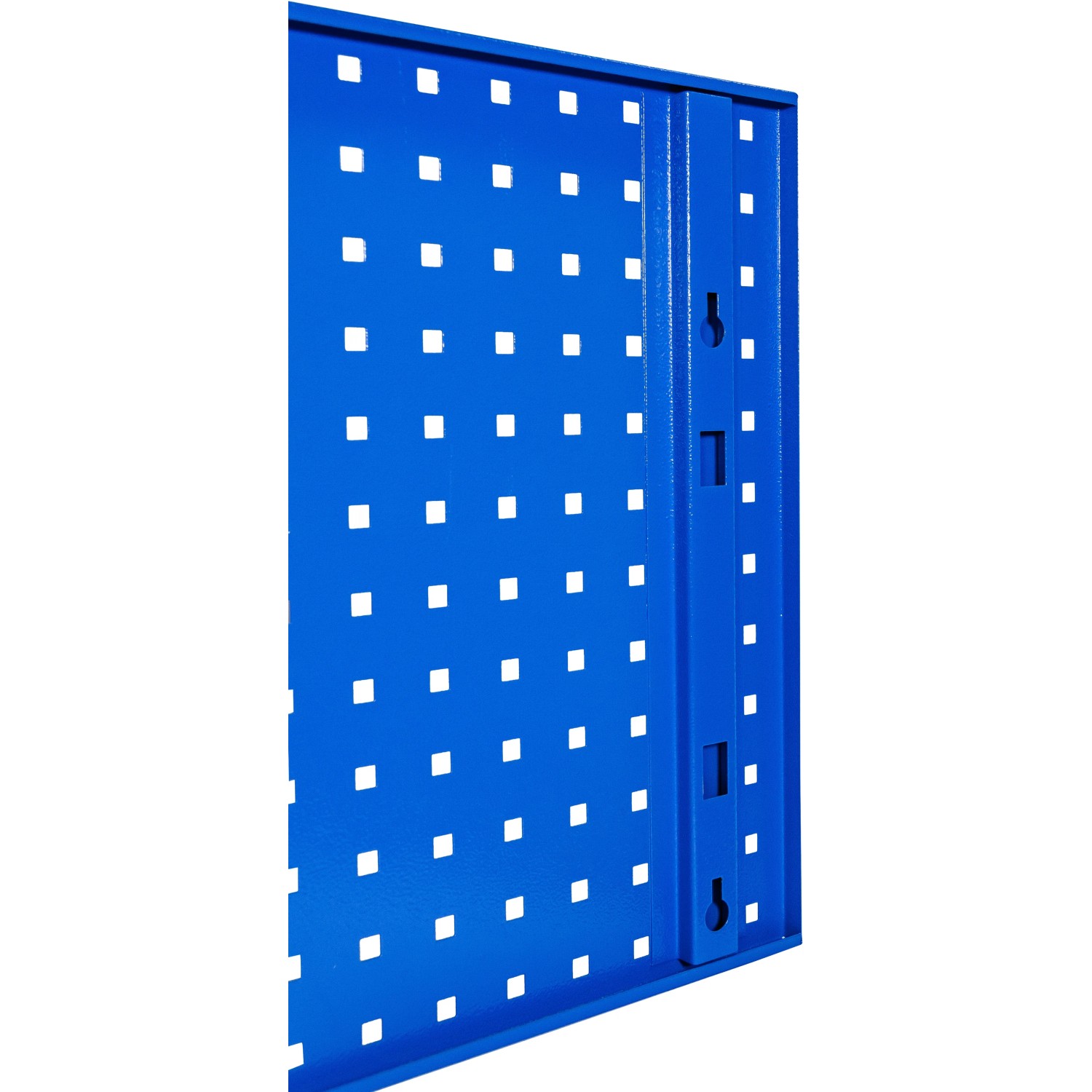 Blaue Güde Werkzeuglochwand 1200 P/1 aus Stahl mit quadratischen Löchern für Werkzeugaufhängung.