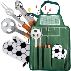 DELUKE Grillbesteck Set SOCCA Grillgabel Grillzange Grillwender Grillhandschuh Grillset für Männer Geschenk Grillzubehör Grilluntensilien