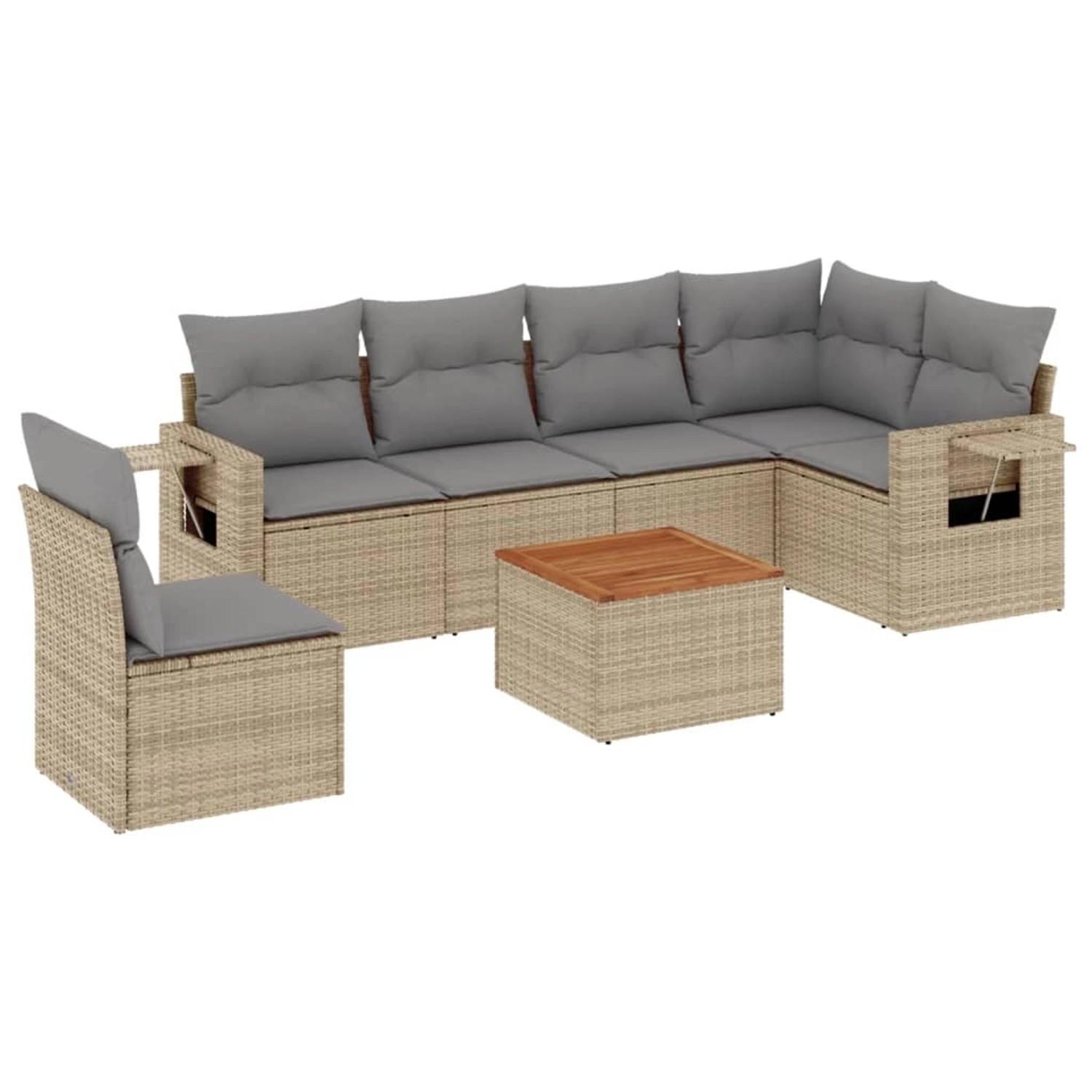 vidaXL 7-Tlg Garten-Sofagarnitur mit Kissen Beige Poly Rattan 3256920 günstig online kaufen