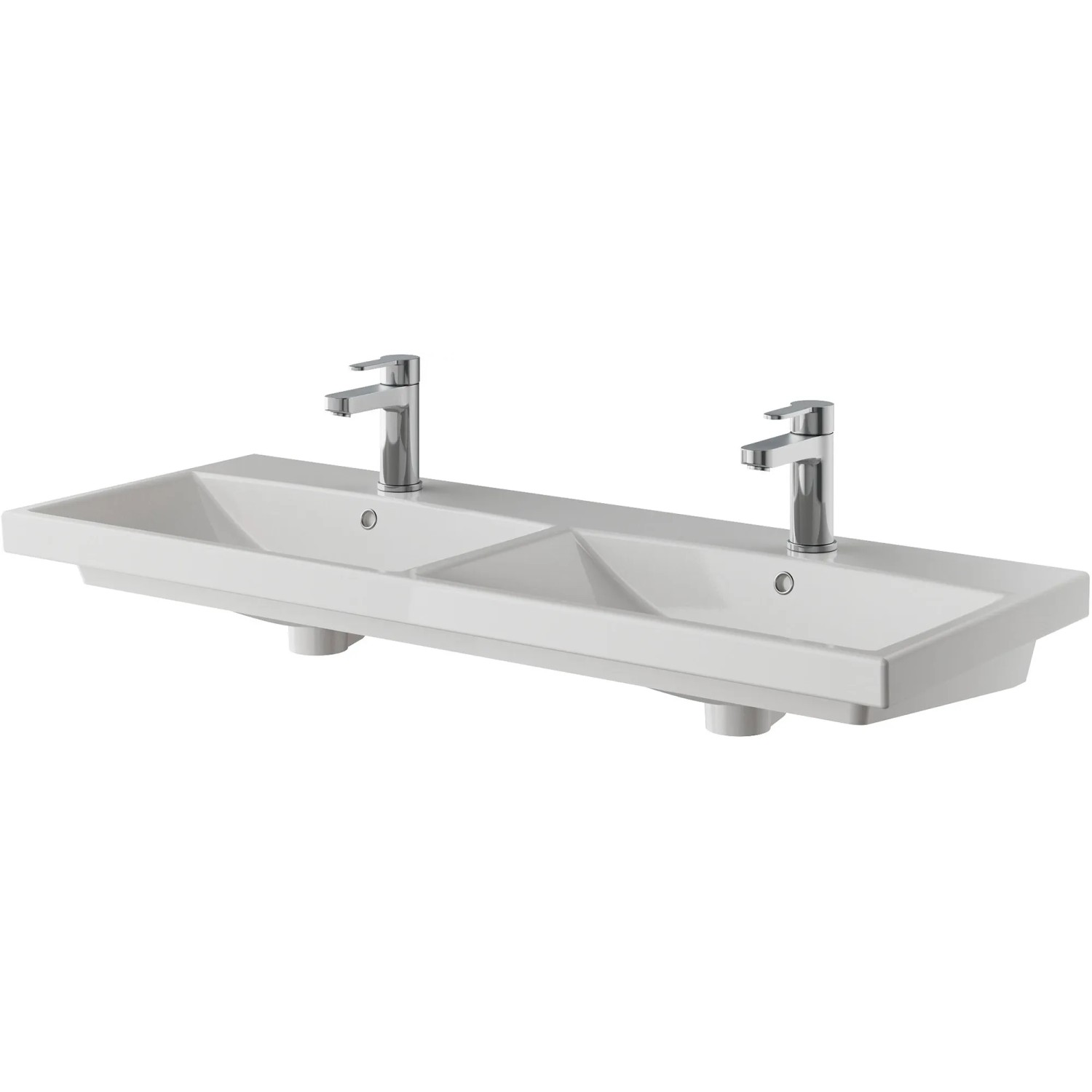 Doppelwaschtisch aus dem Pelipal Badmöbel-Set Serie 4035 mit zwei Armaturen.