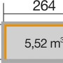 Skizze Weka Unterstellplatz Größe 2: Maße 264x114 cm, Fläche 5,52 m², ideal für Mülltonnenboxen.