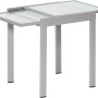 Ausziehbarer, silberner Balkontisch mit Glasplatte, 65/130x65 cm, ideal für kleine Balkone.