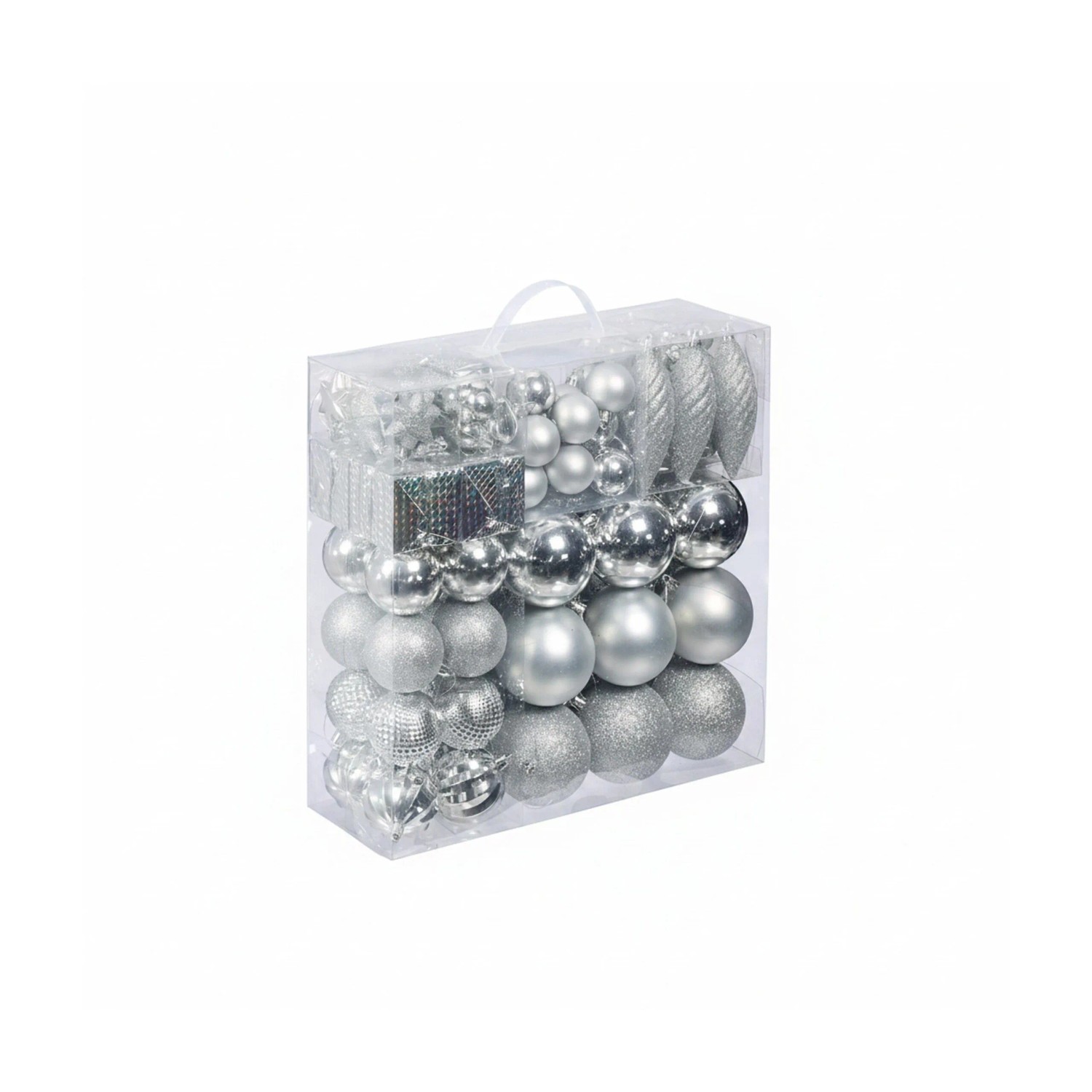 Relaxdays Weihnachtskugeln Kunststoff Silber 110er Set Bruchsicher 36 cm x 36 cm x 12 cm