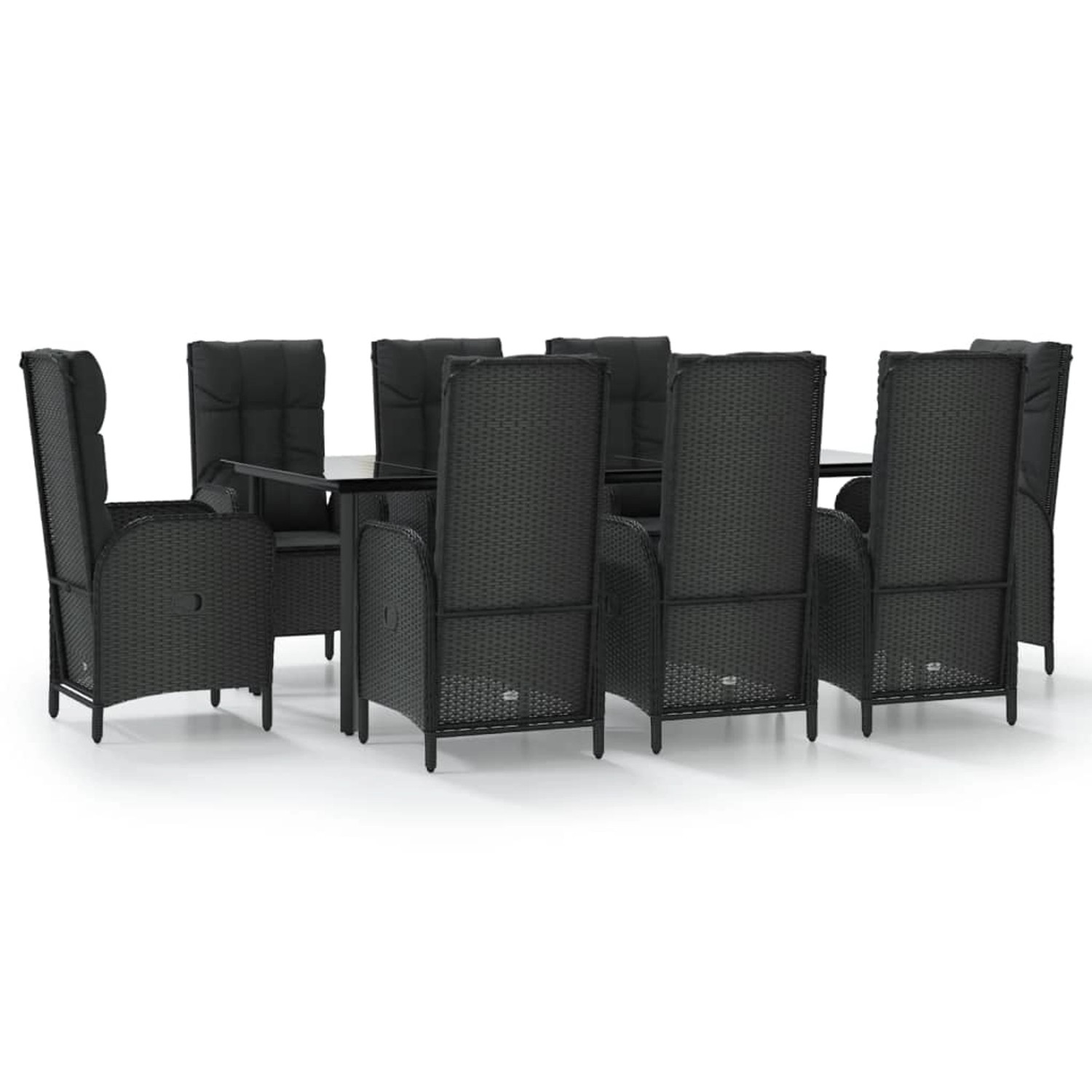 vidaXL 9-Tlg Garten-Essgruppe mit Kissen Schwarz Poly Rattan 3185194