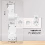 Weiße Oktaplex Sia Zwischenstecker-Steckdose mit Infrarot Bewegungsmelder und roter Kontrollleuchte, eingesteckt in Wanddose Typ F. Maße 98x44mm.