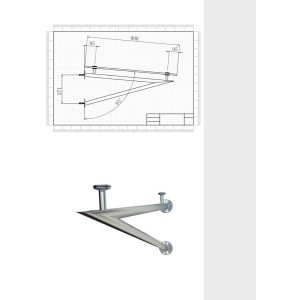 Glaszentrum Hagen Glasvordach TYP-V mit Edelstahl Halterung in Silber, technische Zeichnung inklusive.