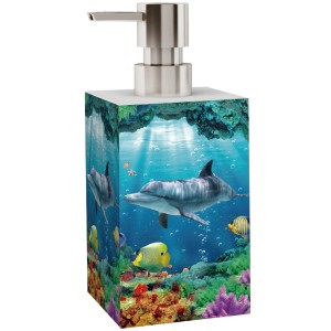 Sanilo Seifenspender Delphin Korallen Motiv, mit rostfreier Pumpe und Unterwasserwelt Design.