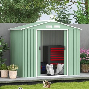 Outsunny Gerätehaus mit Schiebetüren, 213x130x185cm, hellgrün. Gartenhaus mit Bodenrahmen.