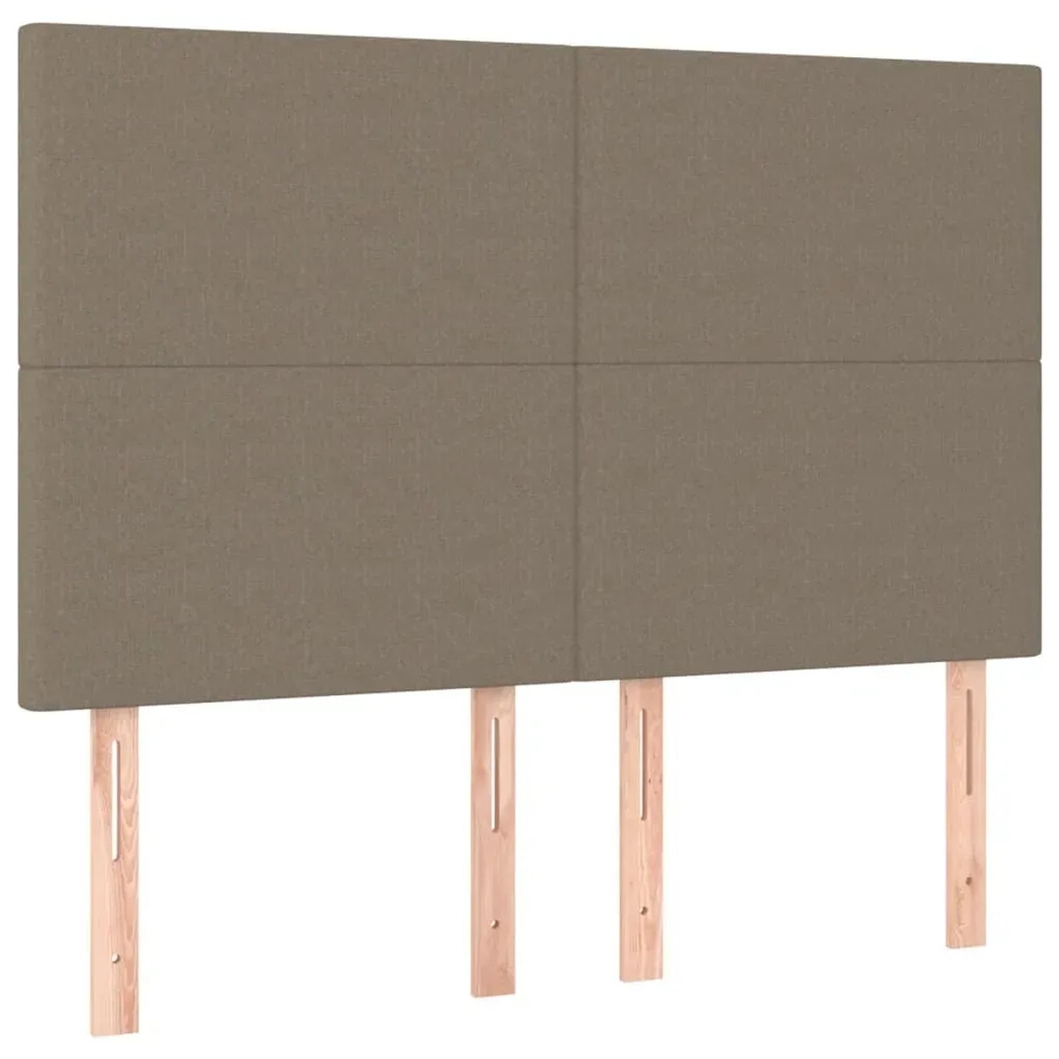 Boxspringbett Kopfteil in Taupe mit Holzfüßen. Stoffbezug, modernes Design für Betten.