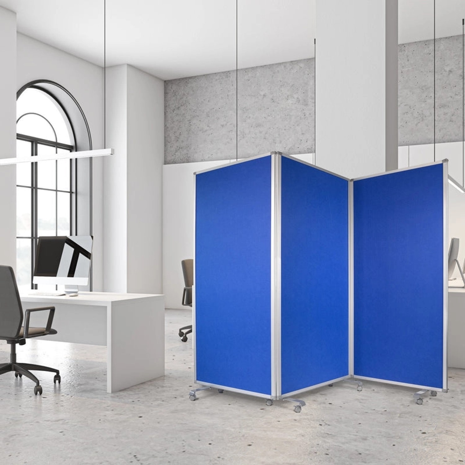 KARAT Filz Stellwand Dreiteilige Trennwand mit Rollen Doppelseitig Blau