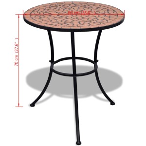 vidaXL Bistrotisch, terrakotta-rot, 60 cm Mosaik. Gartentisch mit Mosaikplatte und schwarzem Metallgestell.