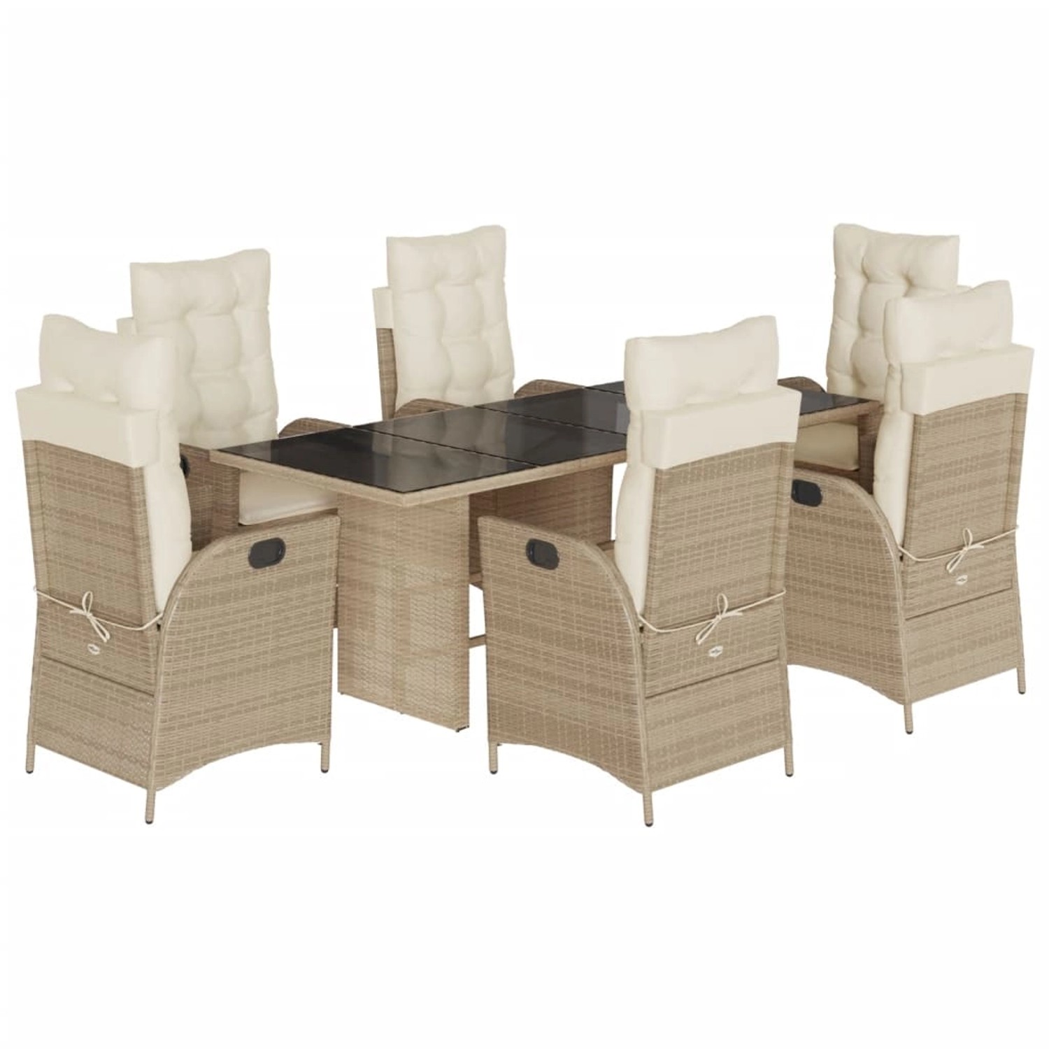 vidaXL 7-Tlg Garten-Essgruppe mit Kissen Beige Poly Rattan 3213124 günstig online kaufen