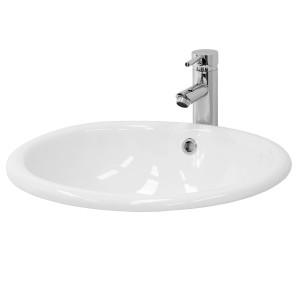 Glänzend weißes, ovales ML-Design Keramik Handwaschbecken mit Überlauf und Armatur.