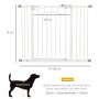 Weißes PawHut Treppenschutzgitter mit Verlängerungen, 76 cm hoch, verstellbar 74-100 cm breit, 45 cm Türöffnung.