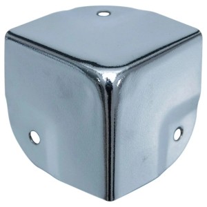 Glänzender, silberner HMF Eckenschutz aus verzinktem Metall, 40x40x40mm, mit 3 Befestigungslöchern für Koffer.