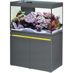 Eheim Incpiria Reef 330 Graphit Aquarium-Kombination mit Unterschrank und Meerwasseraquarium.