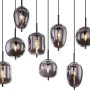 Globo Blacky Pendelleuchte mit 8 rauchfarbenen Gläsern und schwarzem Metallrahmen.
