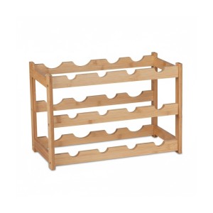 Natürliches Bambus-Weinregal für 12 Flaschen, dreistöckig, in heller Holzoptik. Ideal zur liegenden Lagerung von Weinen.