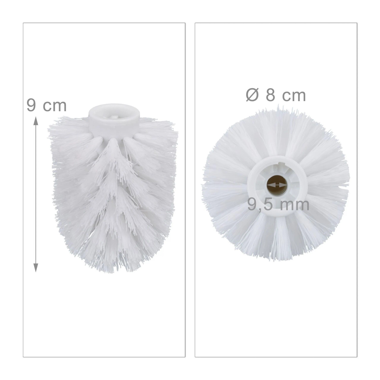 Weißer Relaxdays WC Bürstenkopf aus Kunststoff, 9 cm hoch, 8 cm Durchmesser, 9,5 mm Gewinde. Ersatzbürstenkopf.
