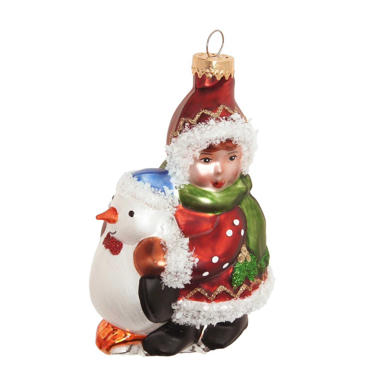 Krebs Glas Lauscha Baumschmuck Mädchen mit Pinguin Mehrfarbig 12cm
