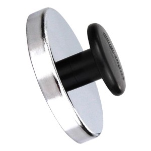 Tifler Rundmagnet mit Knauf, Ø 81mm, bis 40kg Haftkraft, Chromblende.