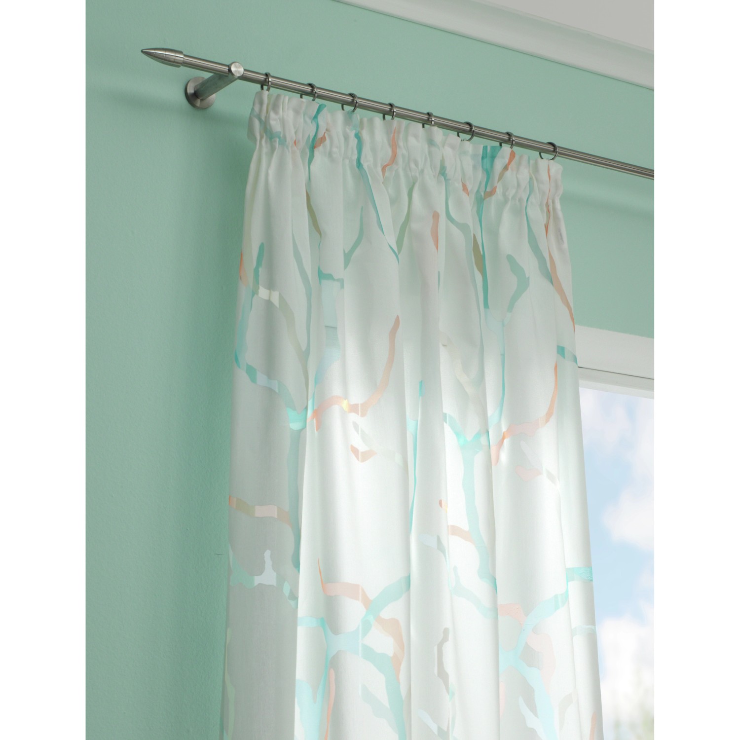 Gardinia Gardinenstange New York, Edelstahl-Optik, 240 cm, mit Vorhang.