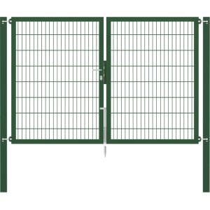 Grünes Doppeltor Flexo Plus 250x160 cm mit Pfosten für Gartenzäune.