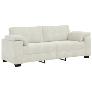Cremefarbenes 3-Sitzer Sofa (178 cm) aus Samt mit Armlehnen.