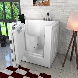AquaVapore Sitzbadewanne mit Tür, 100x78cm, links. Whirlpool-Funktion und verchromte Armaturen inklusive.