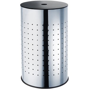 Kobolo Wäschetonne Wäschekorb Korb Edelstahl 55 Liter mit MDF Deckel