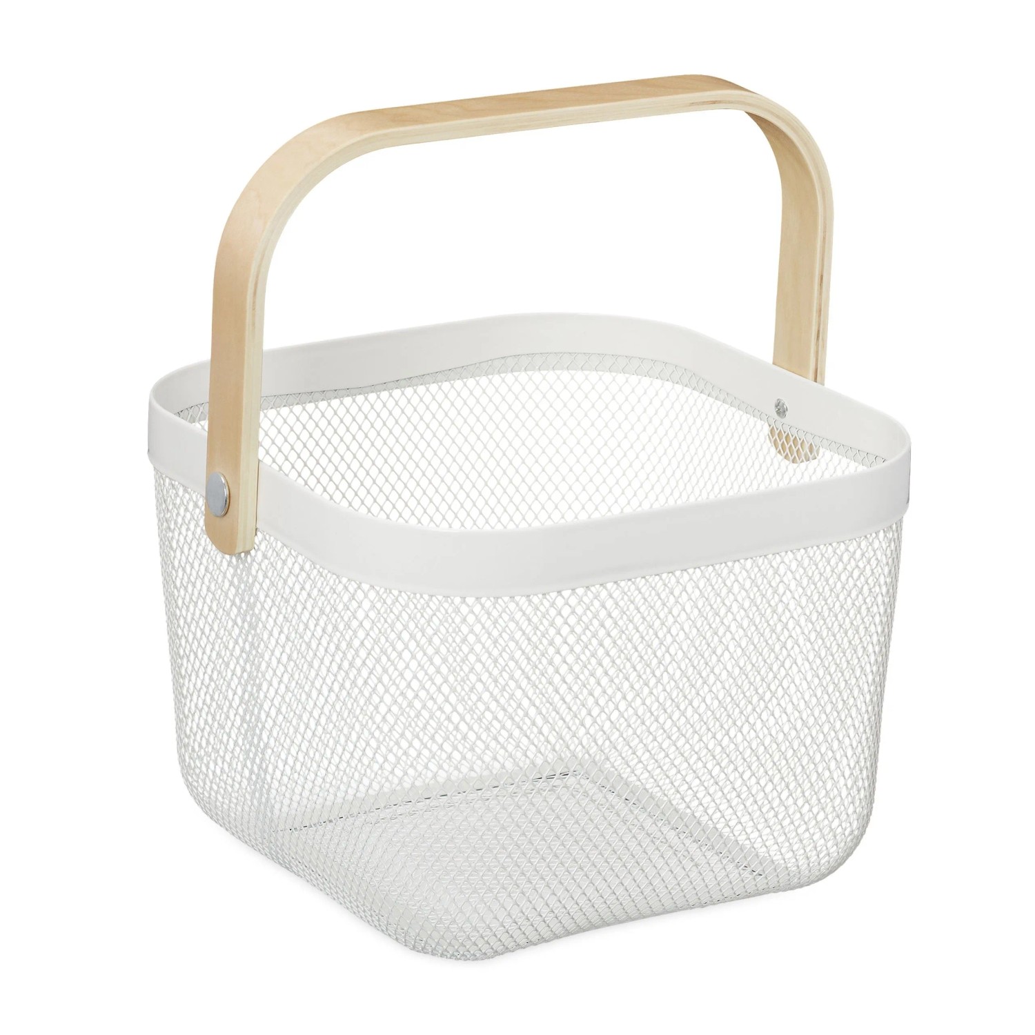 Relaxdays Aufbewahrungskorb mit Griff Metall Holz Weiß Tragbar 17,5 cm x 26 cm x 24,5 cm 0,5 kg