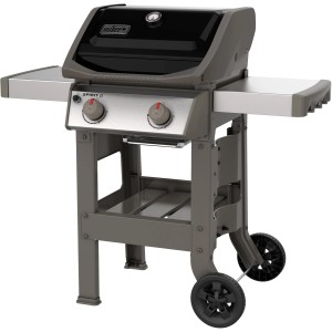 Weber Spirit II E-210 GBS Gasgrill mit 2 Brennern, Aromaschienen und Seitentischen in Schwarz.