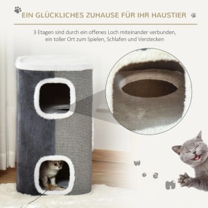 PawHut Kratztonne grau mit 3 Ebenen, Sisal und weichem Plüsch. Katze in Höhle. Ideal zum Kratzen & Spielen.