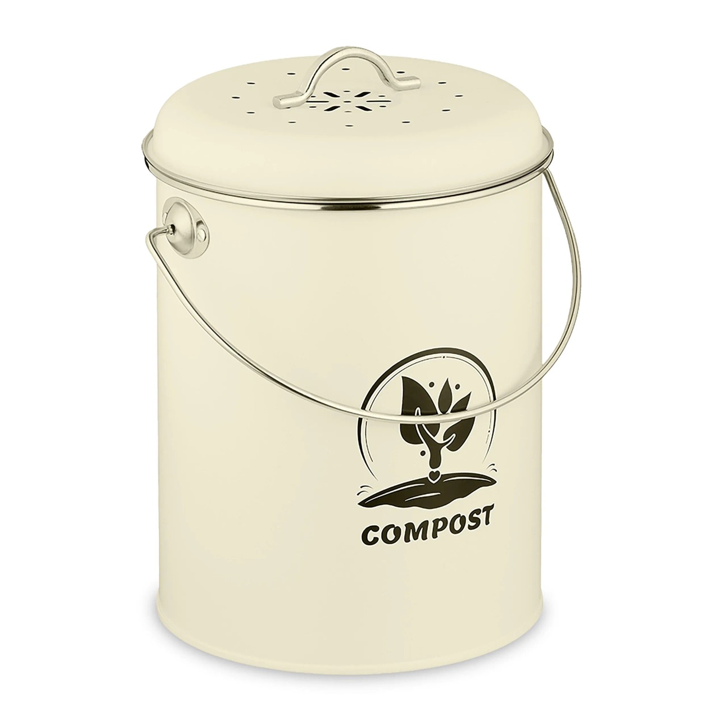 Relaxdays Komposteimer Eisen Creme mit Geruchsfilter 5,5 Liter