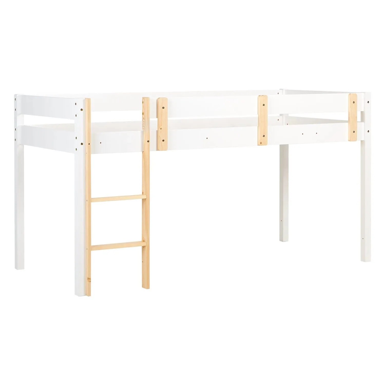 Homestyle4u Hochbett Weiß 90x200 Massivholz Kiefer Kinderbett Lattenrost 2524