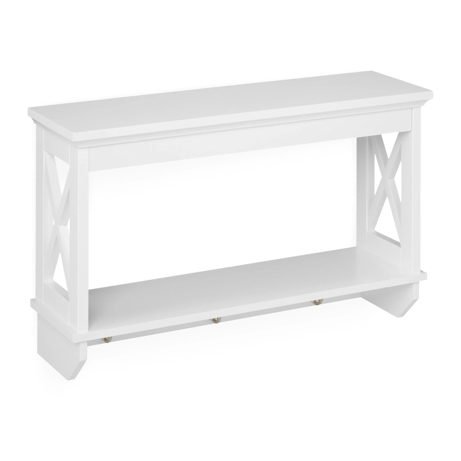 Relaxdays Wandregal MDF Metall Weiß mit 3 Haken 40 cm x 66 cm x 20 cm 5 kg
