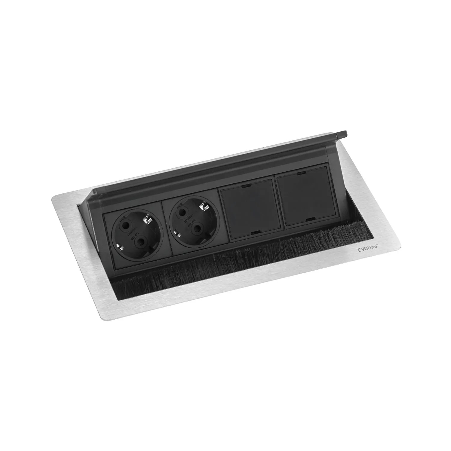 Evoline Flip Top Push Data M Versenkbare Steckdose mit 2 Freien Modulplätzen Edelstahl-Effekt