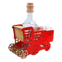 Roter Holz Mähdrescher Deko-Set mit Karaffe und 6 Schnapsgläsern. Originelles Geschenk.
