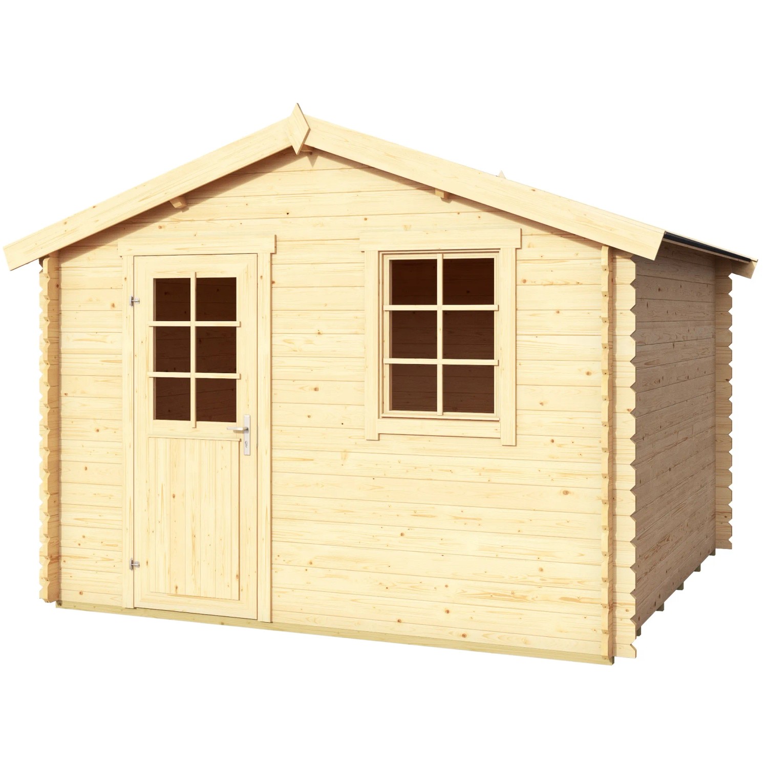Lasita Holz-Gartenhaus Wels 3 Natur, unbehandelt mit Fenster und Tür.