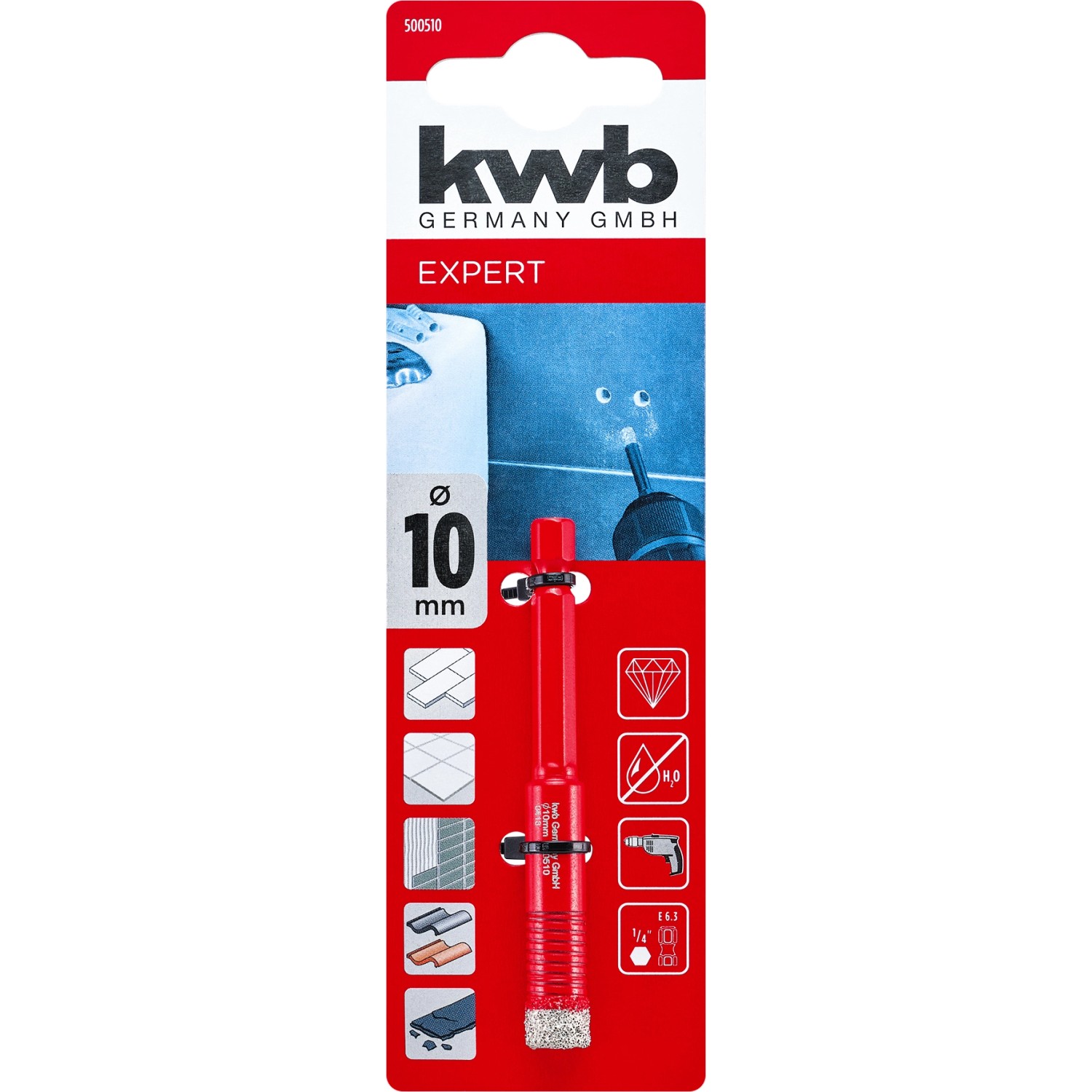 kwb Fliesenbohrer, 10 mm Durchmesser, für Akkuschrauber, zum Bohren von Fliesen.